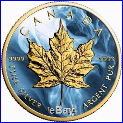 Canada Silver Maple Leaf Coin Magic Blue Colorized and Gold Gilded Golden Noir
