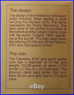 Canada Winter Olympic Proof Set 10 Silver $20 and One $100 Gold Coin with COA