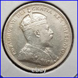 Canada coin, 25 cents, silver, 1908, very nice condition