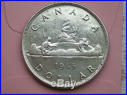 Canada silver dollar 1945 XF/AU Nice bright coin