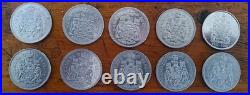 Canadian 50 Cent Silver Coins Lot Of 10 Silver Coins