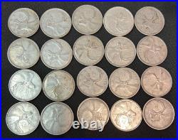 Canadian Silver 25 Cent Coins Lot of 20 (1966 & Older) (2139)