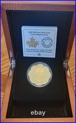 Cdn 2021 Silver $20 Gold plated, Scalloped Edge Coin in Wooden Box Cdn 2021 Silver $20 Gold plated, Scalloped Edge Coin in Wooden Box