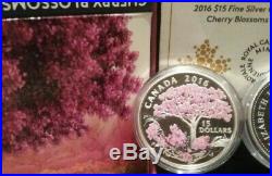 Cherry Blossoms Celebration Spring $15 2016 3/4OZ Pure Silver Proof Coin Canada