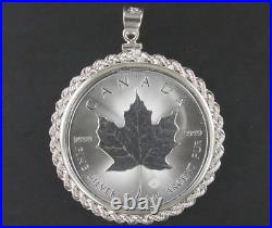 Coin Pendant 2023 1 oz. Fine Silver Canada Maple Leaf Sterling Silver Rope Bezel