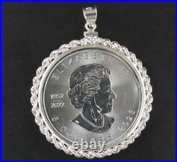 Coin Pendant 2023 1 oz. Fine Silver Canada Maple Leaf Sterling Silver Rope Bezel