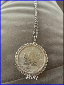 Coin Pendant 2023 1 oz. Silver Canada Maple Leaf D/C Sterling Silver Rope Bezel