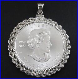 Coin Pendant 2023 1 oz. Silver Canada Maple Leaf D/C Sterling Silver Rope Bezel