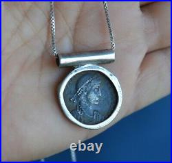 Coin necklace, Authentic Roman Coin necklace, Antique, sterling silver (V671)