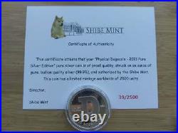 Dogecoin Doge. 999 Silver Coin Round 1 oz Shibe Mint Bitcoin 2021 COA #39/2500