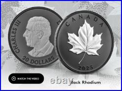 ELEGANT MAPLE 2025 CANADA Rhodium Gilded 1oz. 9999 Pure Silver $20 Coin