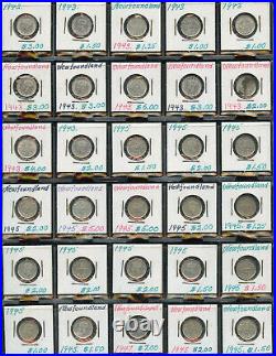 Estate Collection of Newfoundland Five Cents Silver Coins Lot of 30 NICE COINS