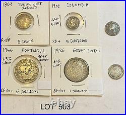Foreign Silver Coins, Lot of 6, Lot #503, Portugal, Danish West Indies, Canada, UK