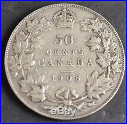 G101 1908 Canada 50 Cent Silver Coin Ungraded Nr