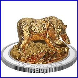 GRIZZLY BEAR SCULPTURE OF MAJESTIC CANADIAN ANIMALS 2017 10oz FINE SILVER COIN