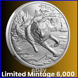 Great Hunters Grey Wolf 1 Oz Fine Silver Ultra High Relief Coin Canada 2025