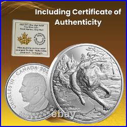 Great Hunters Grey Wolf 1 Oz Fine Silver Ultra High Relief Coin Canada 2025