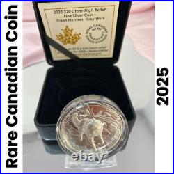 Great Hunters Grey Wolf 1 Oz Fine Silver Ultra High Relief Coin Canada 2025