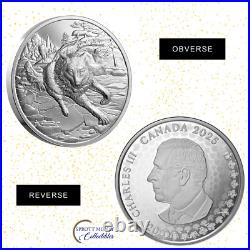 Great Hunters Grey Wolf 1 Oz Fine Silver Ultra High Relief Coin Canada 2025