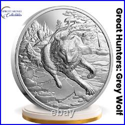 Great Hunters Grey Wolf 1 Oz Fine Silver Ultra High Relief Coin Canada 2025