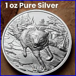 Great Hunters Grey Wolf 1 Oz Fine Silver Ultra High Relief Coin Canada 2025