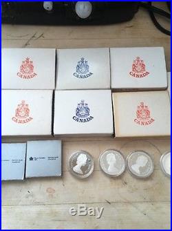 Huge Lot Of 26 Canada Silver Dollar Coins Most In Boxes + 2 Nickel