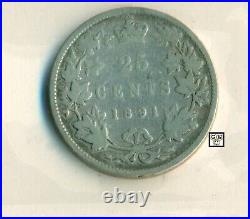 ICCS Canada 1891 25ct Coin G-6 Cert. No- XPD 744 LHM