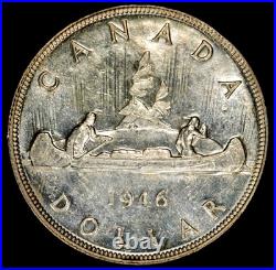 Key Date 1946 Canada George VI Full Water Line Silver Dollar Coin PCGS AU58 FWL