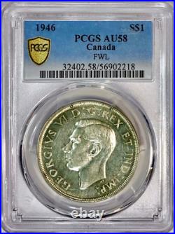 Key Date 1946 Canada George VI Full Water Line Silver Dollar Coin PCGS AU58 FWL