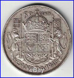 Key Date Canada 1948 50 Cents Half Dollar King George Vi. 800 Silver Coin