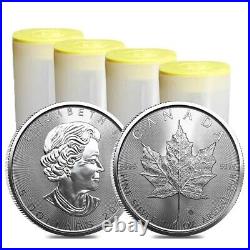 LOT of 100 1 Oz Silver Canadian Maple Leaf $5 Coins. 9999 BU (4 SEALED TUBES)
