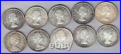 L@@K Canadian Silver Dollar Dealer Lot Of 10 Coins, 1958-1967 (one of each date)