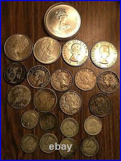 Lot Of 22 Canada Silver Coins. 50 Cents, 25 Cents, 10 Cents And 1976 Olympiad 5$