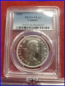 Lot Of 3 -1963 Canada. 800 Silver PCGS PL66 Dollar RARE GRADE
