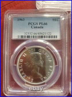 Lot Of 3 -1963 Canada. 800 Silver PCGS PL66 Dollar RARE GRADE