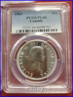 Lot Of 3 -1963 Canada. 800 Silver PCGS PL66 Dollar RARE GRADE