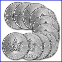 Lot de 10 pieces argent Maple Leaf du Canada 5 dollars 1 oz silver coins