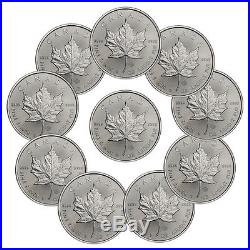 Lot of 10 2016 Canada 1 Troy Oz. 9999 Fine Silver Maple Leaf $5 Coins SKU37996