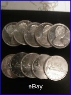Lot of 10 Canada 80% Silver Dollar Coins Various Dates -Over 6 Troy oz Silver