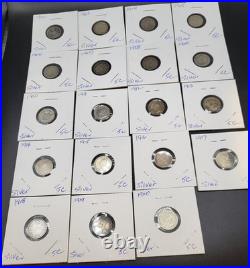 Lot of 19 Silver 0.925 Canadian 10 Cent Coins 1902-1920 Circulated