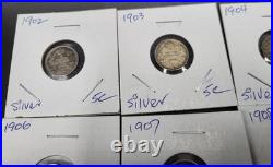 Lot of 19 Silver 0.925 Canadian 10 Cent Coins 1902-1920 Circulated