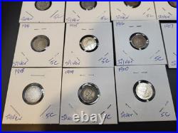 Lot of 19 Silver 0.925 Canadian 10 Cent Coins 1902-1920 Circulated