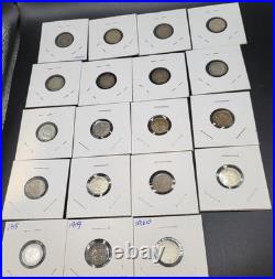 Lot of 19 Silver 0.925 Canadian 10 Cent Coins 1902-1920 Circulated