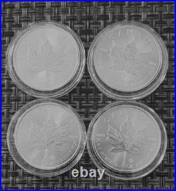Lot of 4 Canada Silver 5 Dollar Maple Leaf Coins 1 oz. 2014, 2017 Uncirculated