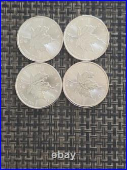 Lot of 4 Canada Silver 5 Dollar Maple Leaf Coins 1 oz. 2014, 2017 Uncirculated