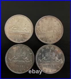 Lot of 4 Canadian SILVER DOLLARS 1966 $1.00 Canada coin