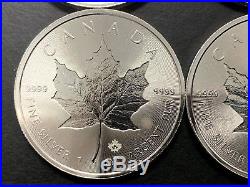 Lot of (4) Canadian Silver Maple Leaf 1oz Coins, rare 25 & 30th Anniversary