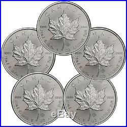 Lot of 5 2016 Canada 1 Oz. 9999 Silver Maple Leaf $5 Coins SKU37995