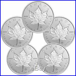 Lot of 5 2019 Canada 1 oz Silver Maple Leaf Incuse $5 GEM BU Coins SKU57179