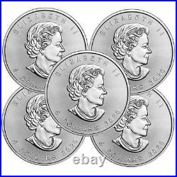 Lot of 5 2020 $5 Silver Canadian Maple Leaf 1 oz Brilliant Uncirculated